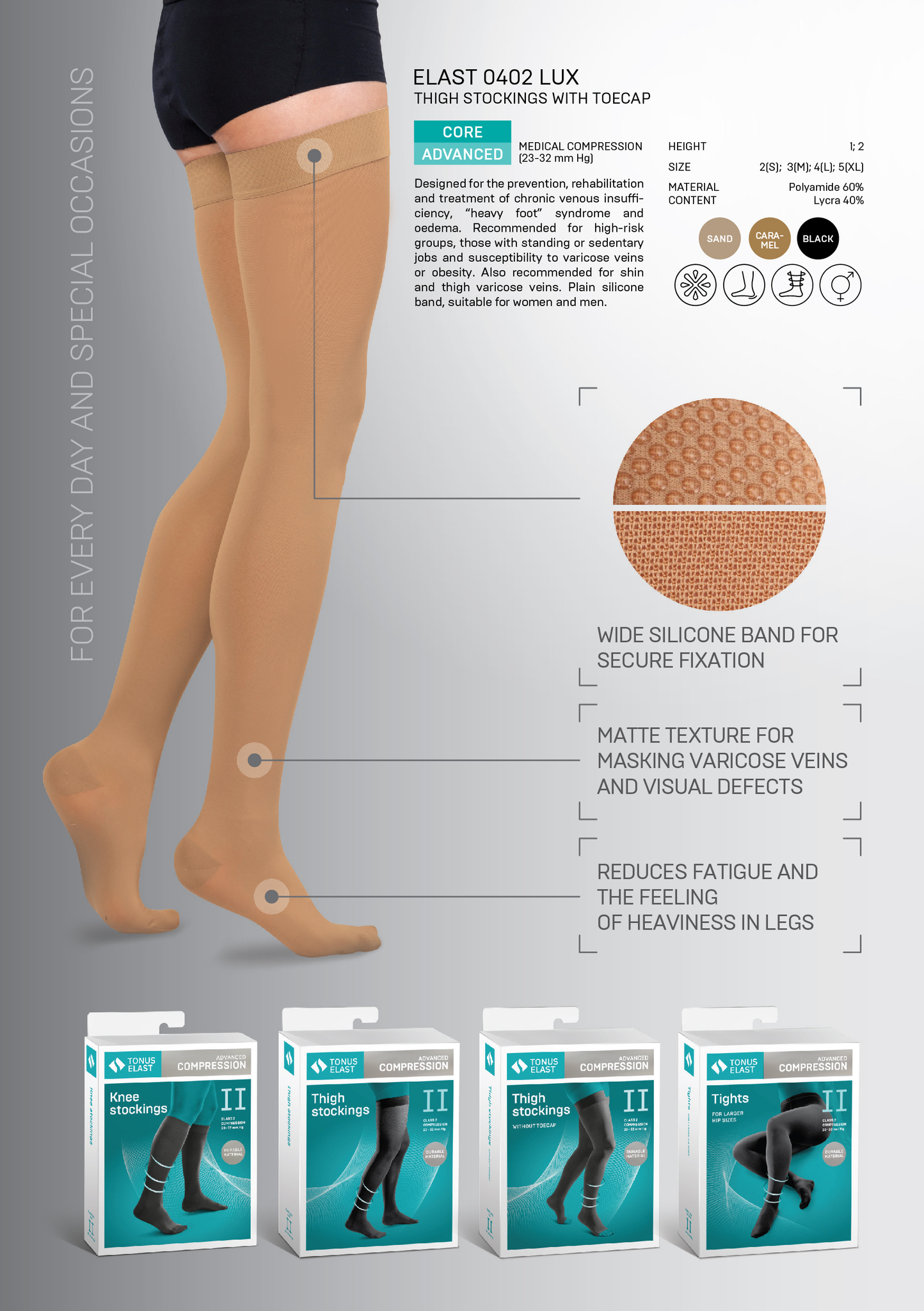 Tonus Elast Medical compression anti varicose stockings with open toe