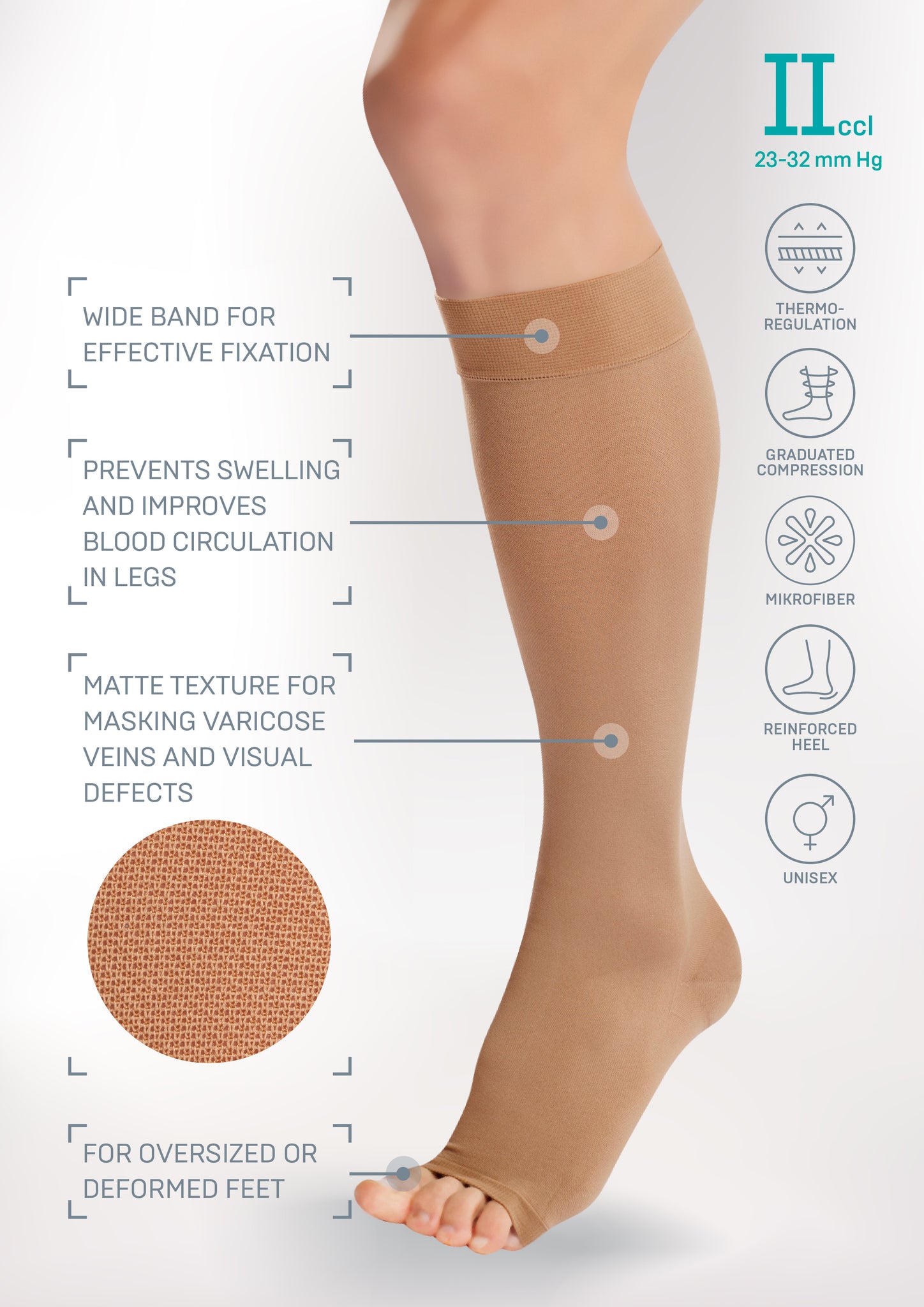 Medical compression knee stockings, unisex. LUX - Tonus Elast